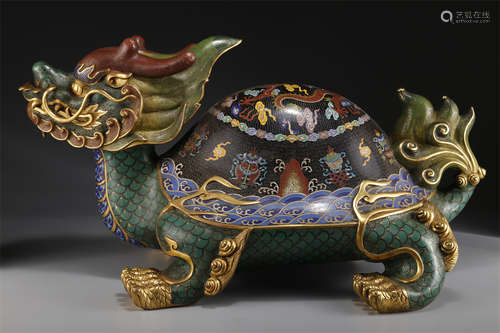 A Cloisonne Copper Turtle-Dragon Sculpture.