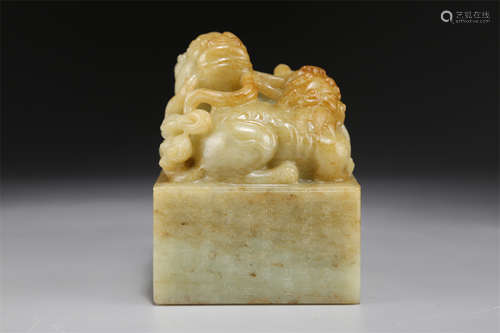 A Hetian Jade Lion-Knob Seal.