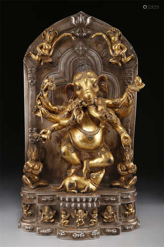 A Silver Ganesha Buddha Statue.