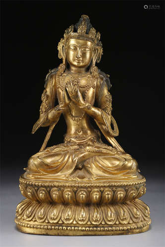 A Gilt Copper Maitreya Bodhisattva Statue.