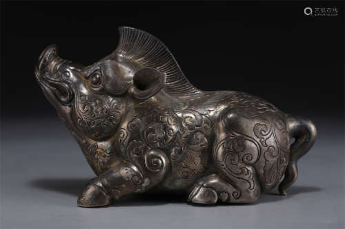 A Silver Boar Sculpture Ornament.