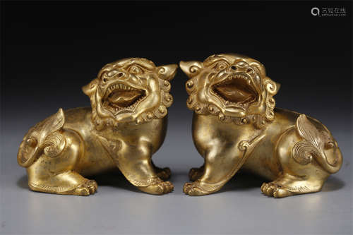 A Set of Copper Lionet Sculptures.