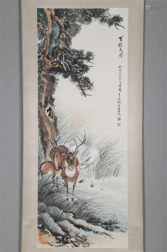 A Paper Sika Deer Painting by Zhang Shanzi.
