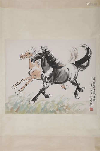 A Steeds Painting on Paper by Xu Beihong.