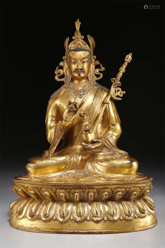 A Gilt Copper Padmasambhava Buddha Statue.