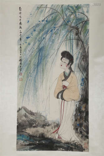 A Maids Painting on Paper by Fu Baoshi.