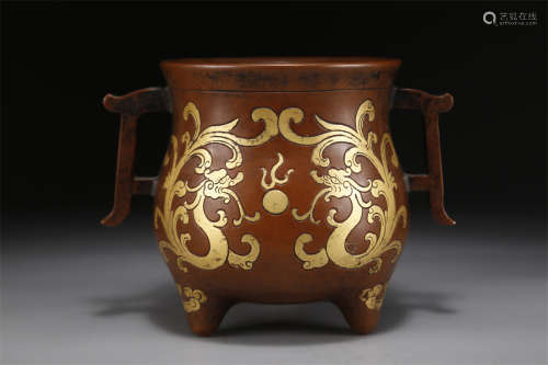 A Tripod Copper Censer with Two Ears.
