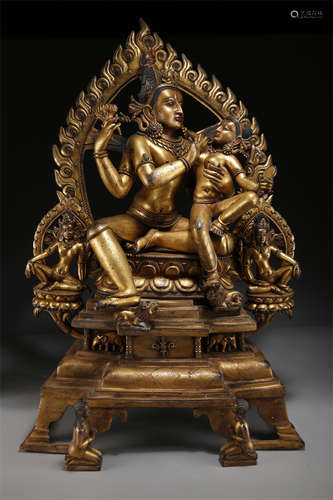 A Gilt Copper Manjusri Bodhisattva Statue.