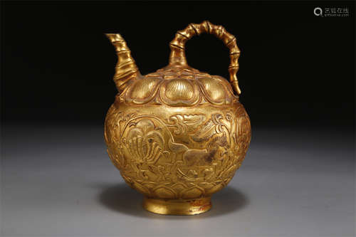 A Gilt Copper Pot with Beast Design.