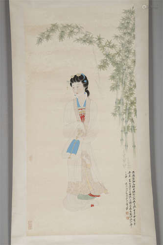 A Figure Painting on Paper by Zhang Daqian.