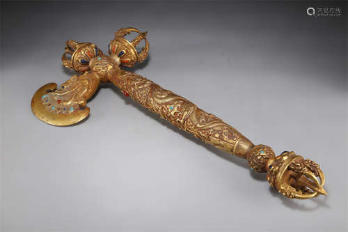 A Gilt Copper Implement Vajra Axe for Rite.