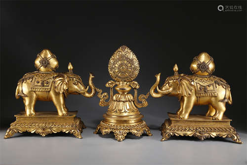 A Set of Gilt Copper Offering Sculptures.