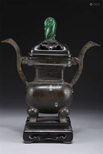 A Copper Incense Burner with Pedestal.