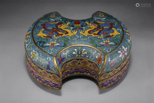 A Cloisonne Enameled Ingot Shaped Copper Box.