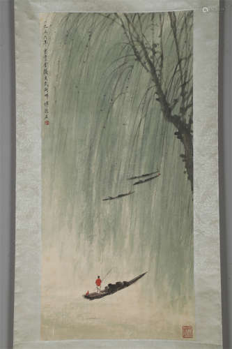 A Boating Painting on Paper by Fu Baoshi.