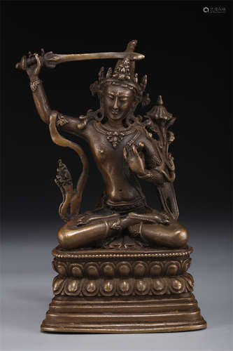 A Copper Manjusri Bodhisattva Buddha Statue.