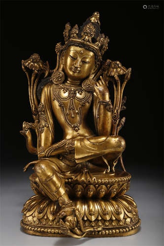 A Gilt Copper Sitting Avalokitesvara Statue.