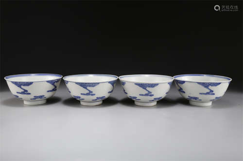 A Set of Blue-and-White Porcelain Bowls.