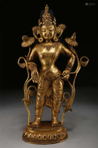 A Gilt Copper Padmapani Buddha Statue.