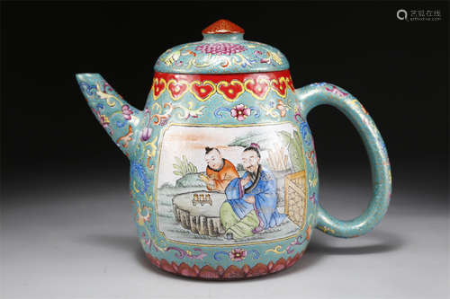 An Enameled Purple Clay Teapot.