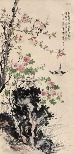 汪 溶（1896~1927） 癸酉（1933年）作 花鸟 立轴 设色纸本