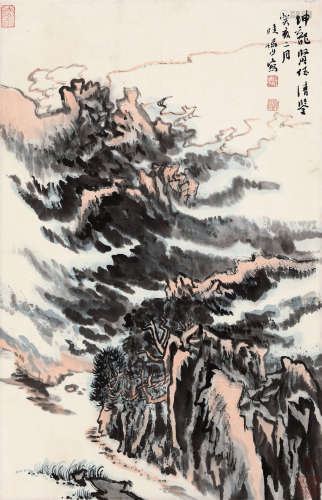 陆俨少（1901~1993） 
癸亥（1983年）作 黄山松云图 镜心 设色纸本