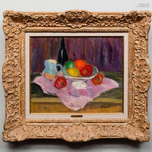 Charles Camoin (1879-1965): Compotier de fruits et bouteille