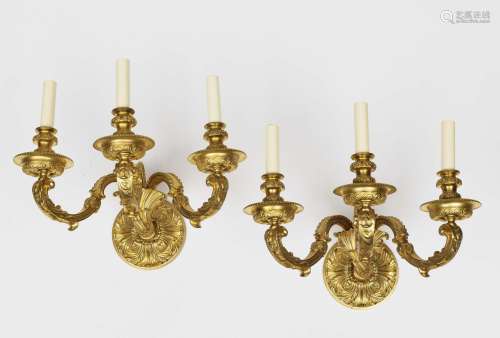 A pair of three-light wall appliques - Probably France, Loui...