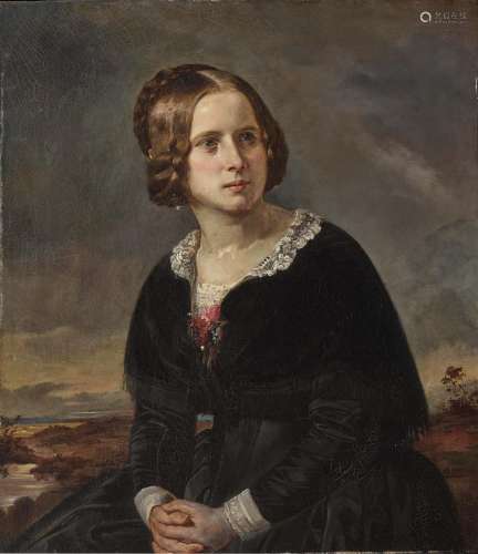Unknown Artist, Mid-19th century - Portrait of a lady in a b...