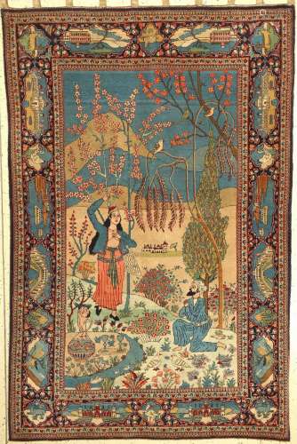Kashan old (pictorial rug), Persia, around 1930, wool
