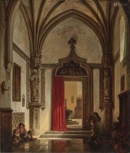 Wilhelm Gail (1804 Munich - 1890 ibid.) - Gothic church inte...