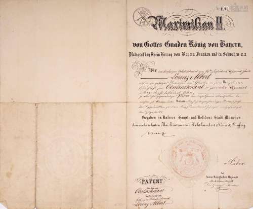 Maximilian II., König von Bayern, Oberlieutenants-Patent für...