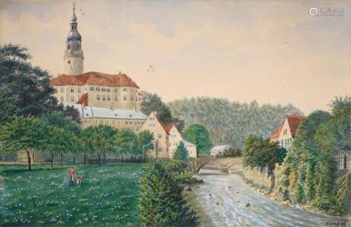 K. Gaunitz, Blick auf Schloss Weesenstein. 1918.