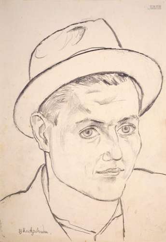 Bernhard Kretzschmar, Bildnis eines jungen Mannes mit Hut. W...