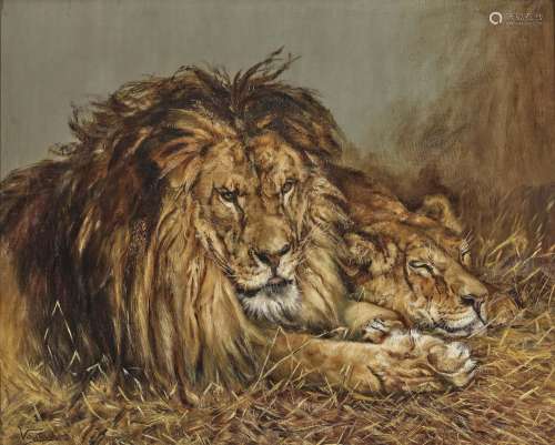 Géza Vastagh (1866 Koloszvár - 1919 Budapest) - Pair of lion...
