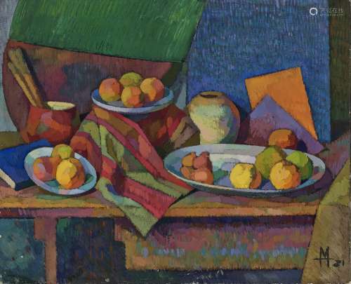 Unknown Artist - Still life with fruits. 1921 Monogrammed an...