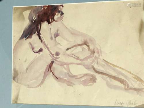 FRAMED WATERCOLOR ON PAPER NUDE SIGNED BY LUCY GLEEK