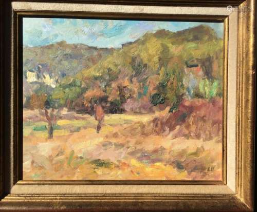 OIL PAINTING OF LANDSCAPE ON BOARD SIGNED EH
