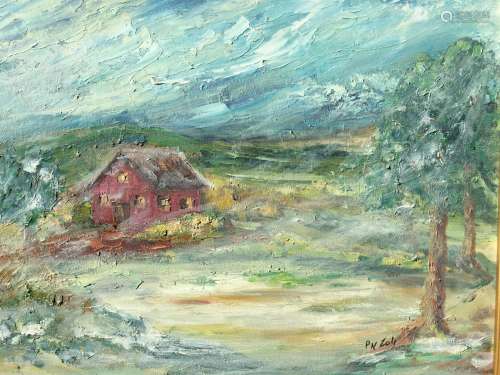 OIL PAINTING OF LANDSCAPE ON CANVAS SIGNED BY PNZOLL