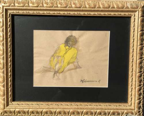 WATERCOLOR OF WOMAN ON PAPER SIGNED BY M LIBROMANN