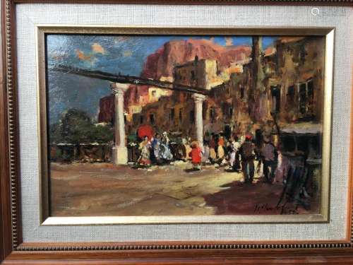 OIL PAINTING OF STREET SCENES ON BOARD SIGNED