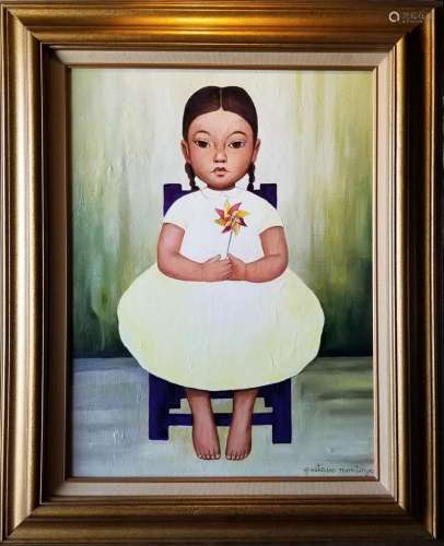 GUSTAVO MONTOYA 1905-2003 MEXICAN OIL PAINTING OF GIRL