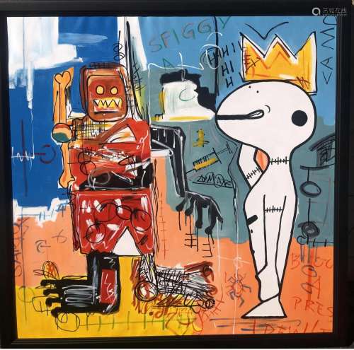 IN STYLE OF MICHEL BASQUIAT OIL ON CANVAS ABSTRACT