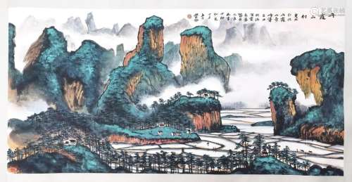 CHINESE SCROLL PAINTING OF MOUNTAIN VIEWS SIGNED BY LIN