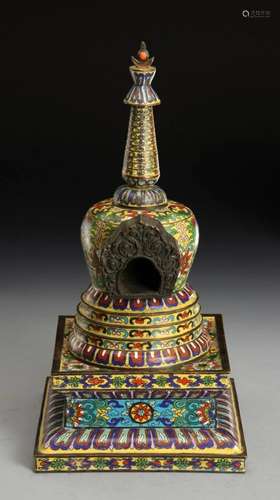 CHINESE CLOISONNE BUDDHIST TOWER NICHE