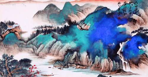 CHINESE SCROLL PAINTING OF MOUNTAIN VIEWS SIGNED BY