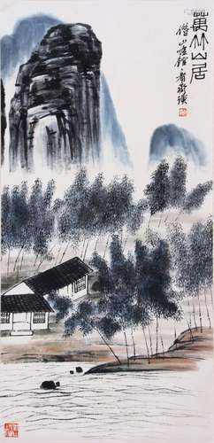 CHINESE SCROLL PAINTING OF MOUNTAIN VIEWS SIGNED BY QI