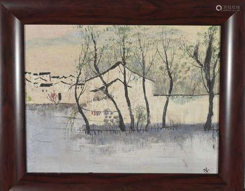 Chinese Landscape Painting, Framed, Wu Guanzhong Mark