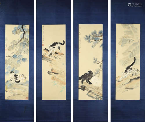 Chinese Cat Painting Four Screens, Xu Beihong Mark