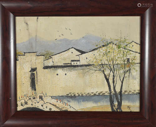 Chinese Landscape Painting, Framed, Wu Guanzhong Mark